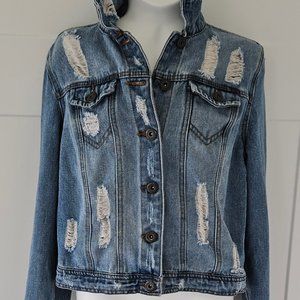 Highway Premium Denim Jean Jacket. Sz. SM distressed